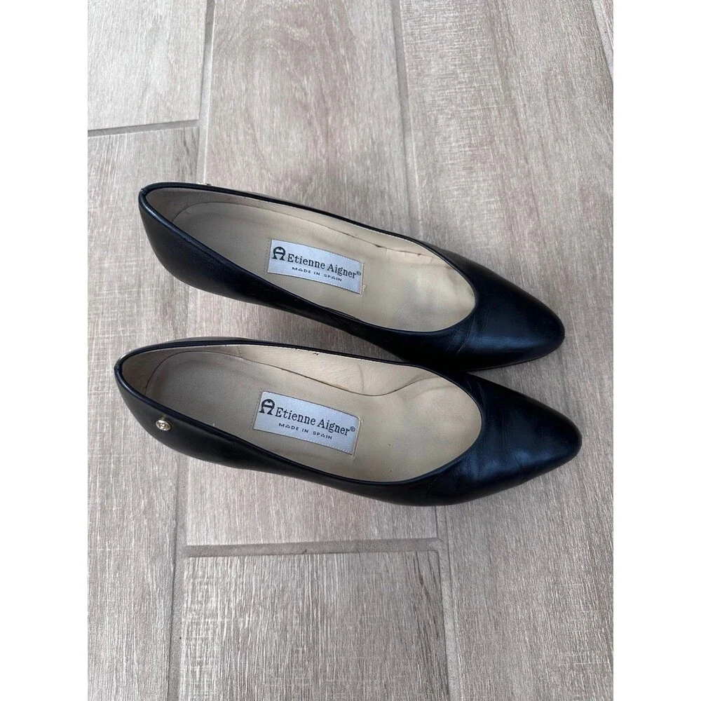 Etienne Aigner Priscila Pumps Women 6M Black Leather Heels Made in Spain Vintag